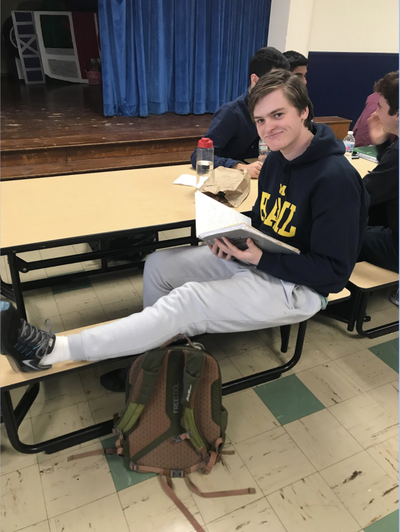 Wear sweatpants at least once a week: This one is for your own mental health. If you have at least one day a week to look forward to being comfortable, it will make it much more bearable. Reward yourself with a Sweatpants Day after a long night studying or on the day of a big test. Photo caption: Senior Eric Knauss is always relaxed in his sweats.