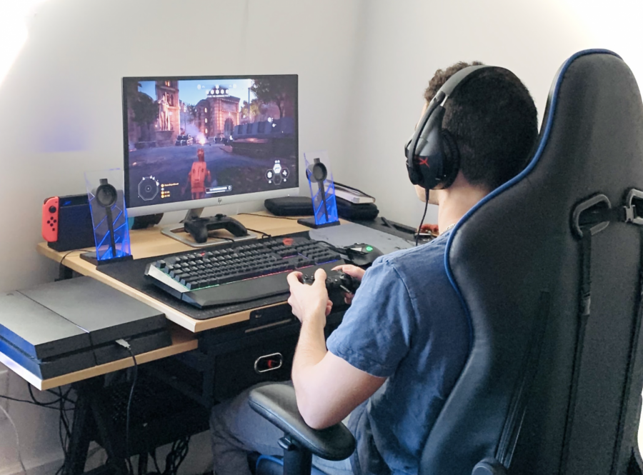 WHS student playing video games during quarantine.