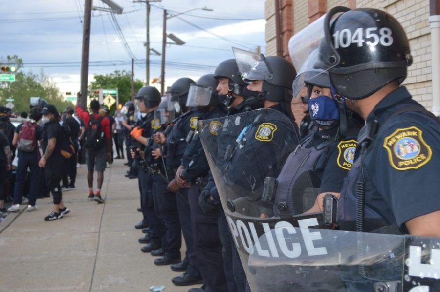 Newark police officers at the protest on May 30