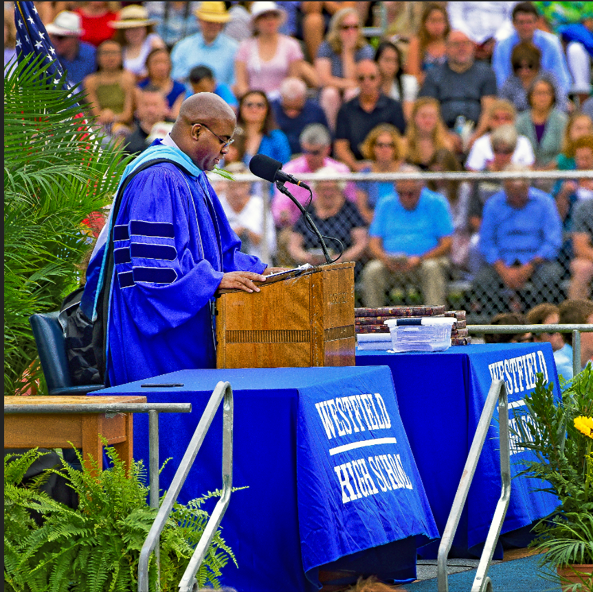 Dr. Derrick Nelson speaking at WHS Graduation 2018