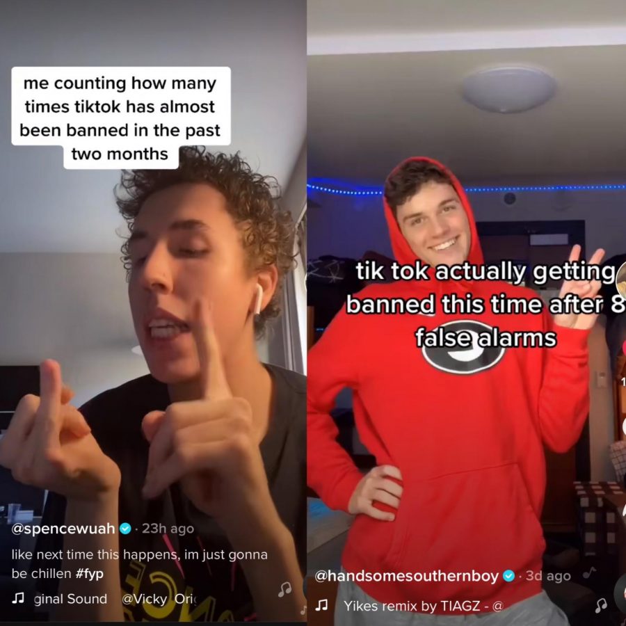 Screenshots of TikTok videos from @spencewuah and @handsomesouthernboy talking about the ban.