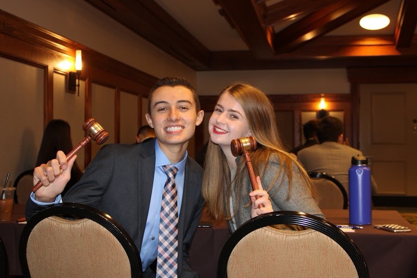 Anderson and fellow Officer Alison Walsh at the 2020 Model United Nations Conference at Hershey, PA