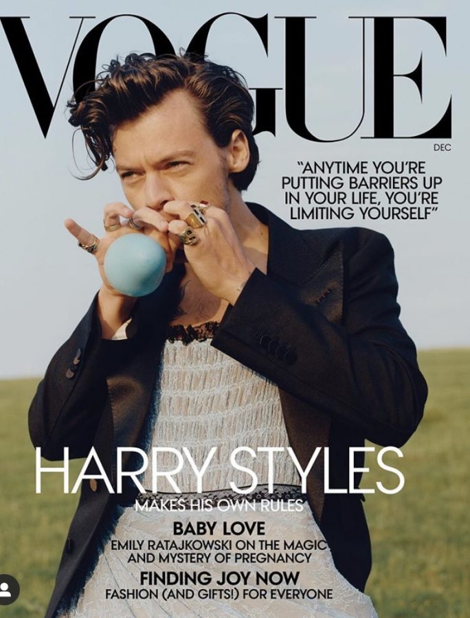 Harry Styles on the cover of the December 2020 issue of Vogue