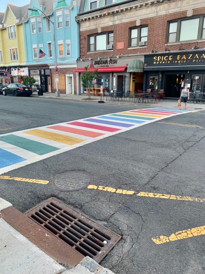 Rainbow crosswalk in downtown Westfield