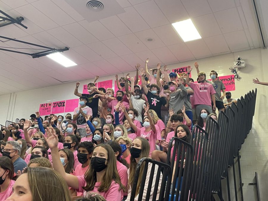 The+student+section+at+the+Pink+Out+game+on+Oct.+11