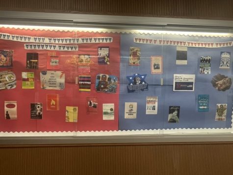 The display in the library for AAPI/Jewish Heritage Month