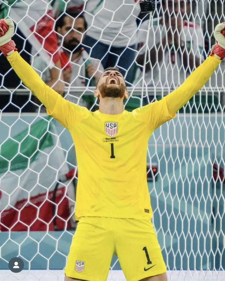 US+goalkeeper+Matt+Turner+celebrates+the+victory+over+Iran+on+Nov.+29