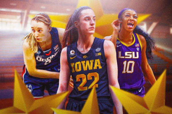 (Left to right) Paige Bueckers, Caitlin Clark
and Angel Reese: Three stars in this year’s
NCAA season