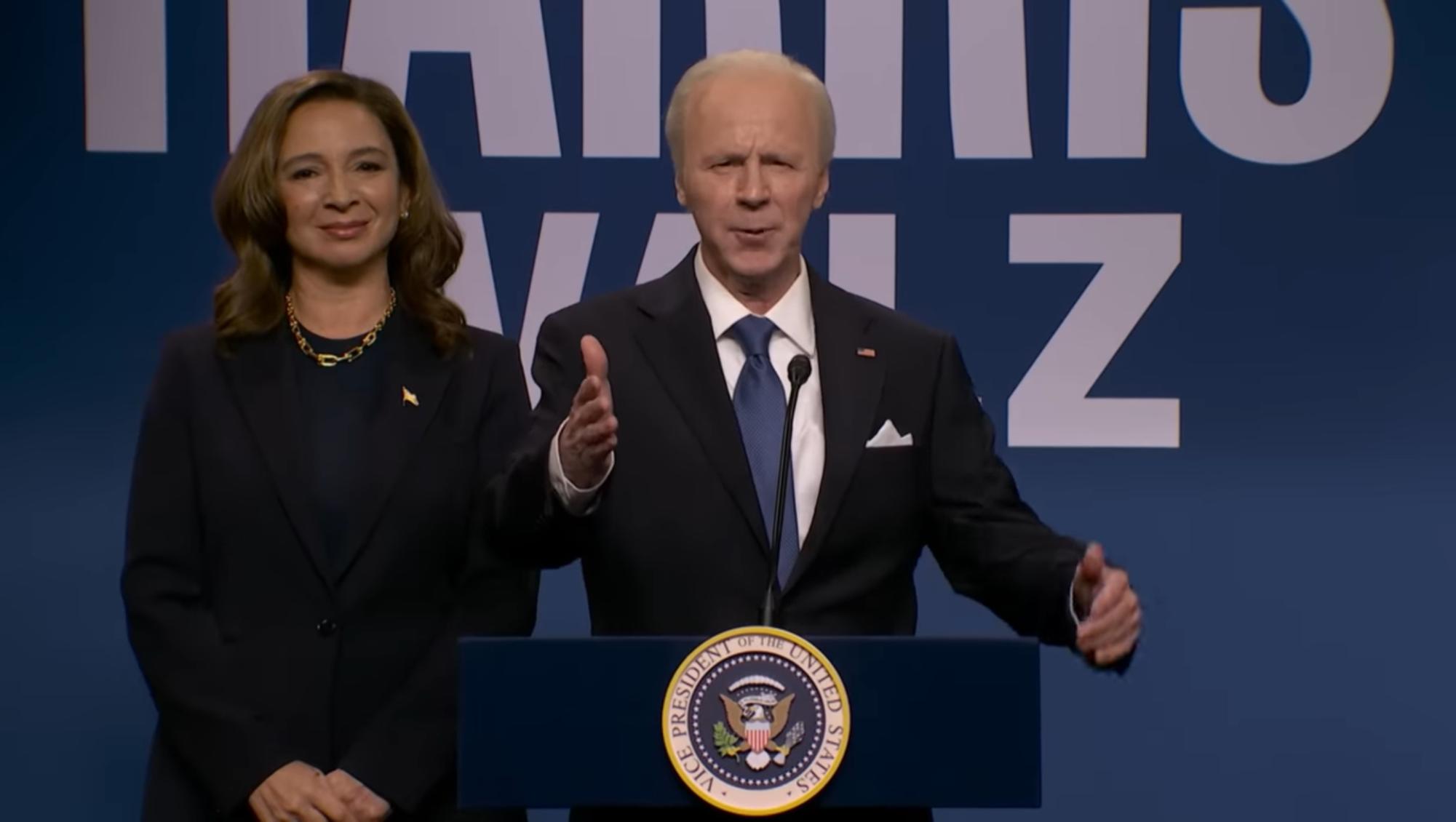 Maya Rudolph and Dana Carvey as Kamala Harris and Joe Biden on Saturday Night Live