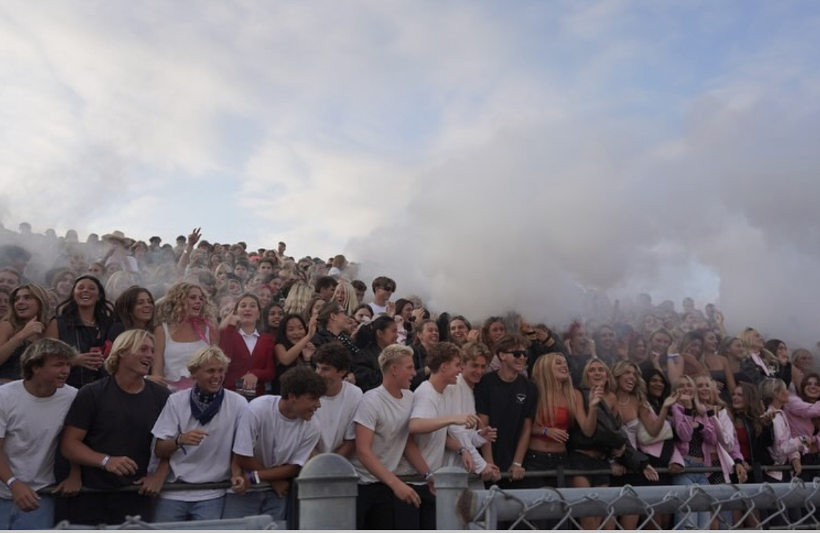 Packed student section at San Clemente High School Homecoming football game