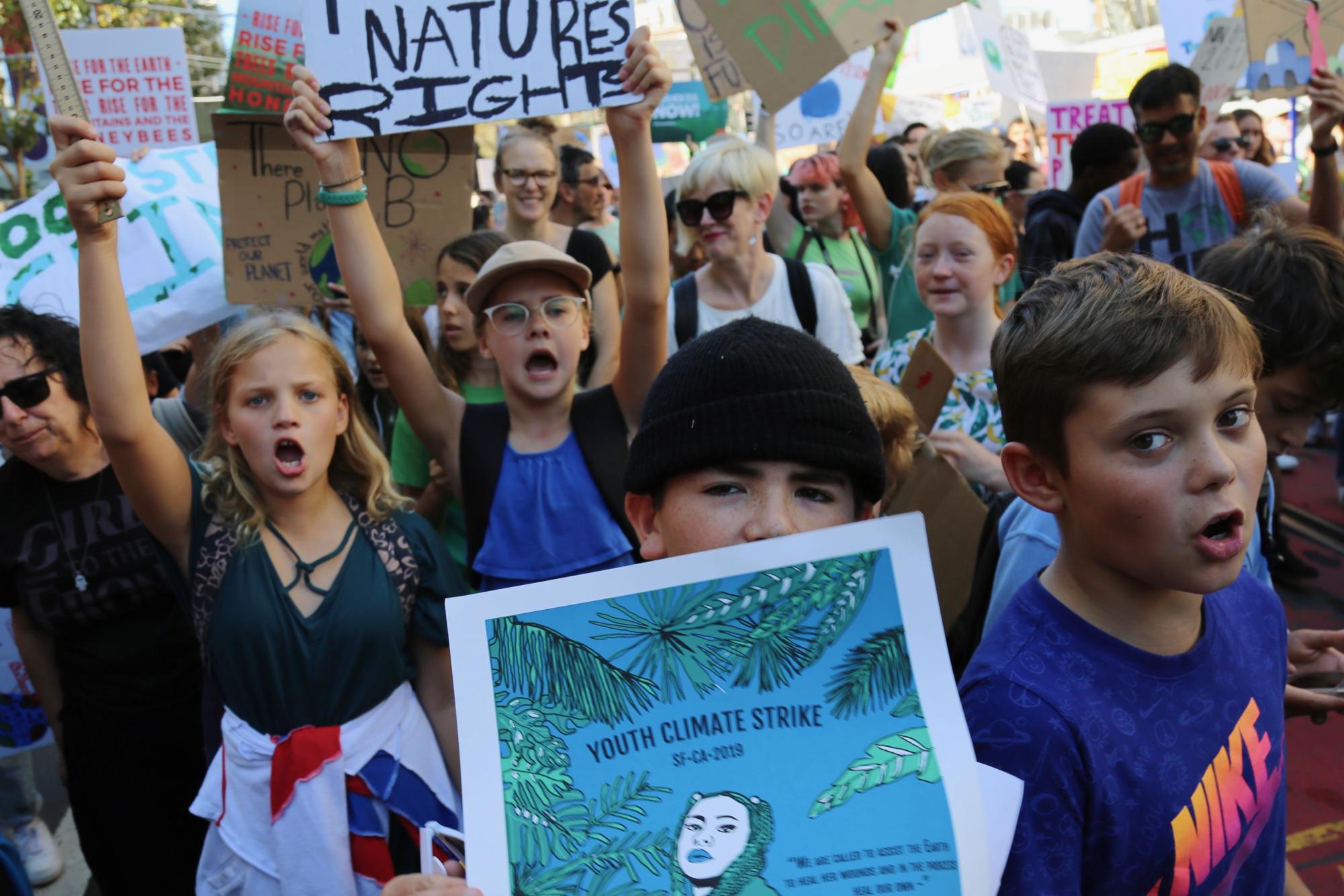 Tens of thousands of young people joined the global Climate Strike and marched down the streets of San Francisco in 2019 to demand action on climate change. According to organizers, this was the largest environmental march in history, with an estimated 4 million people around the world joining the protest - with as many as 40,000 participating in the March