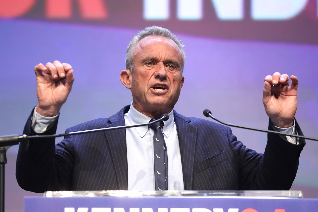 Robert F. Kennedy, Jr. speaking with supporters at a campaign rally at the Fox Tucson Theatre in Tucson, Arizona in February, 2024