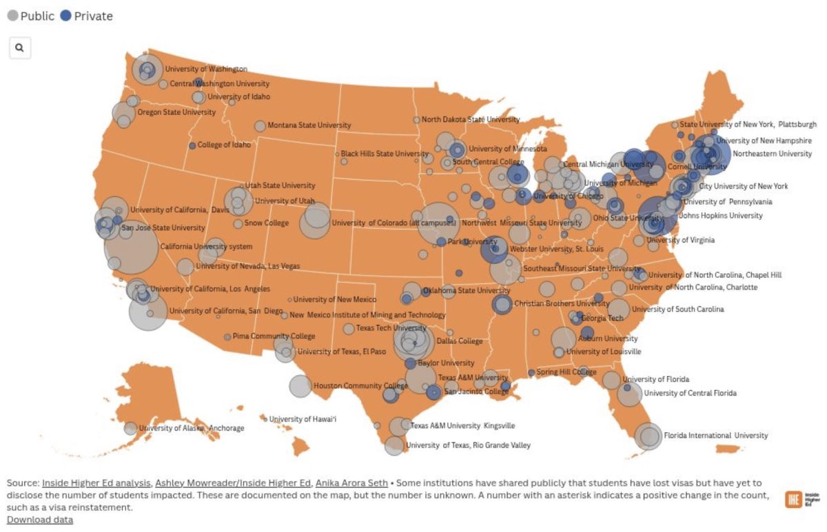 Map of schools where student visas have been revoked