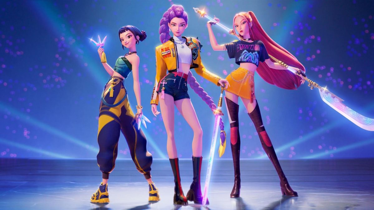 Zoey (left), Rumi (middle) and Mira (right) of K-Pop Demon Hunters
