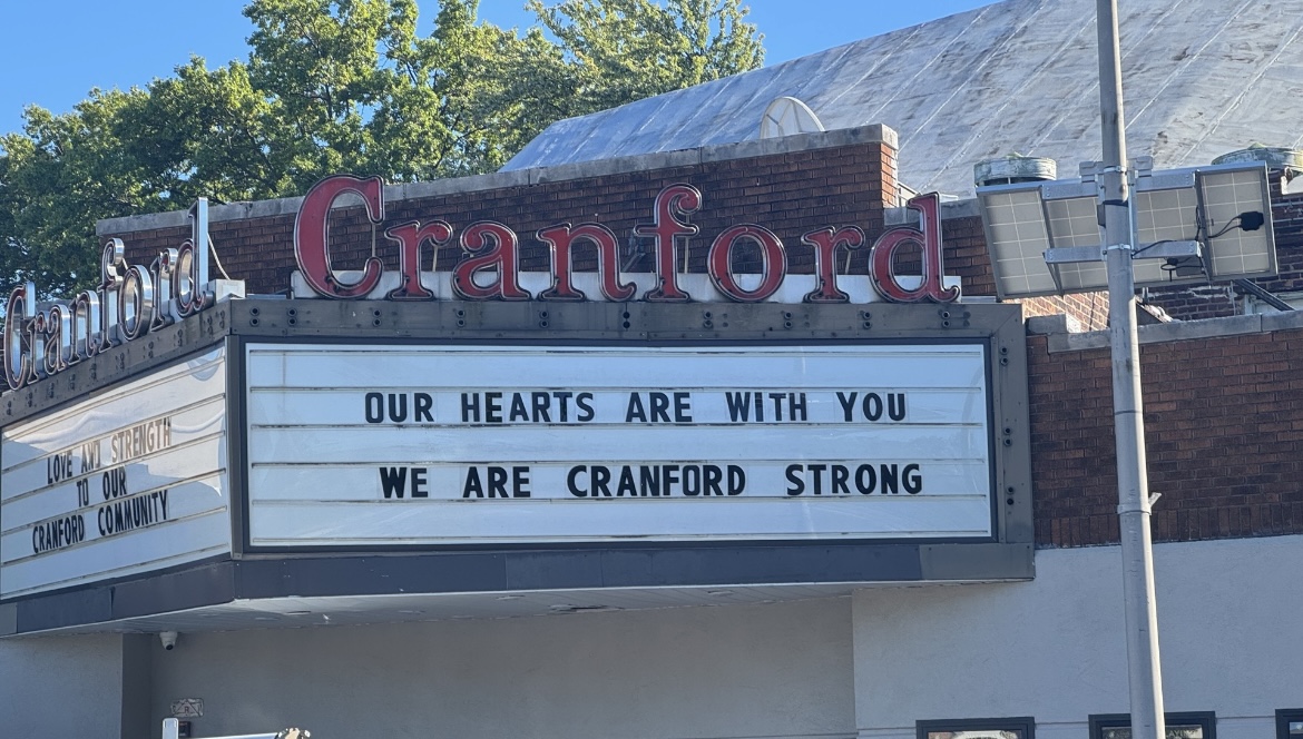 The Cranford Theater displays messages to the community after the tragedy that took two young lives