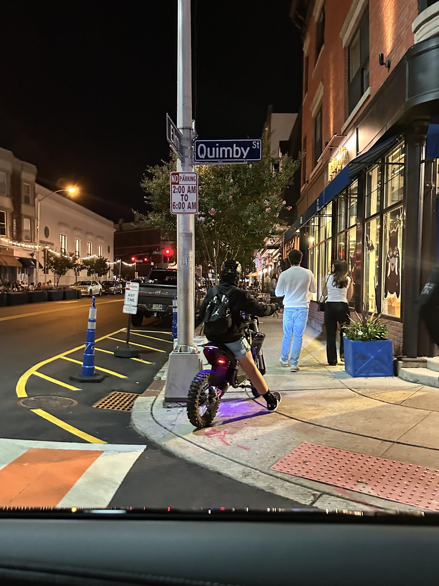 An e-biker in downtown Westfield