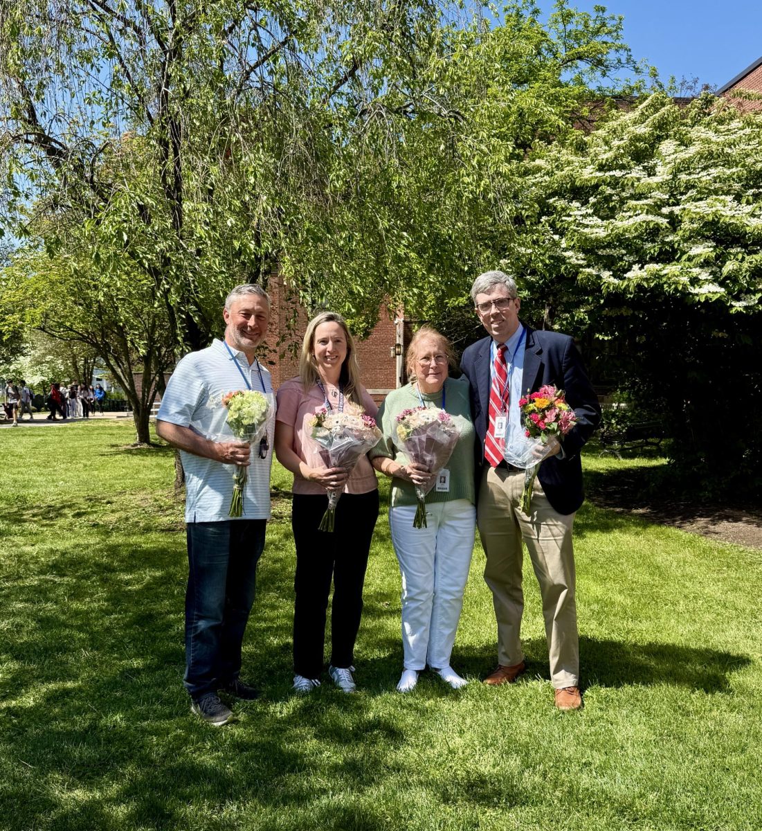 2026 Teachers of the Year from left to right: Social Studies Teacher Jeffrey Knight, English Teacher Caitlin Cheddar, Art Teacher Leah Jarvis and Latin Teacher James Rowan
